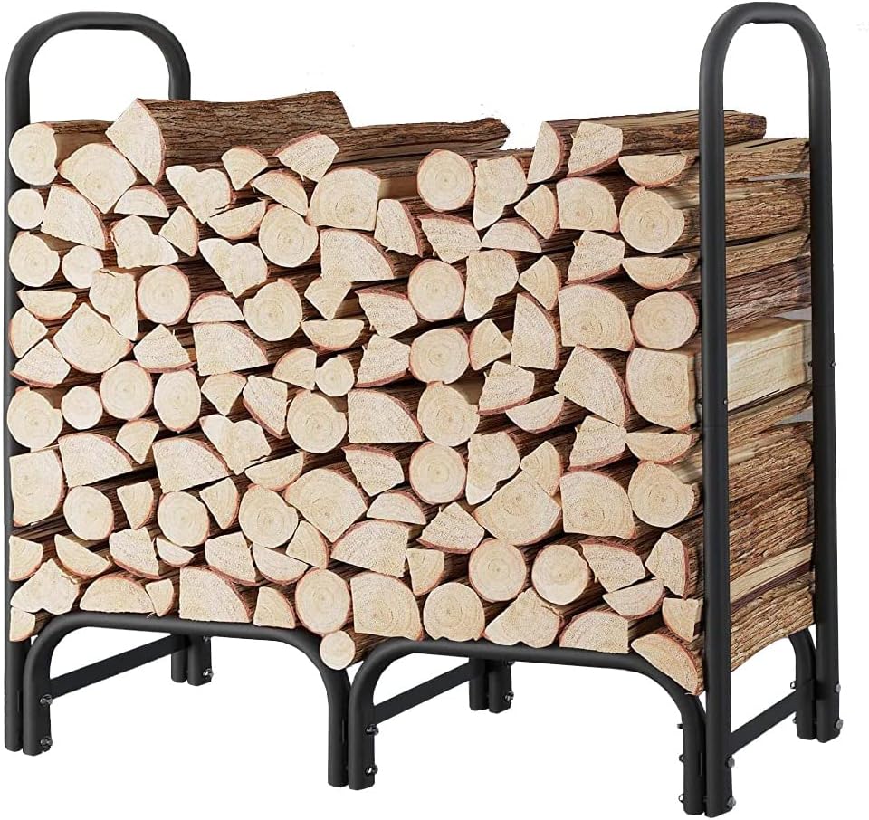 4ft Firewood Rack Heavy Duty Indoor Outdoor Firewood Storage Log Rack with Cover，Black Round Tube