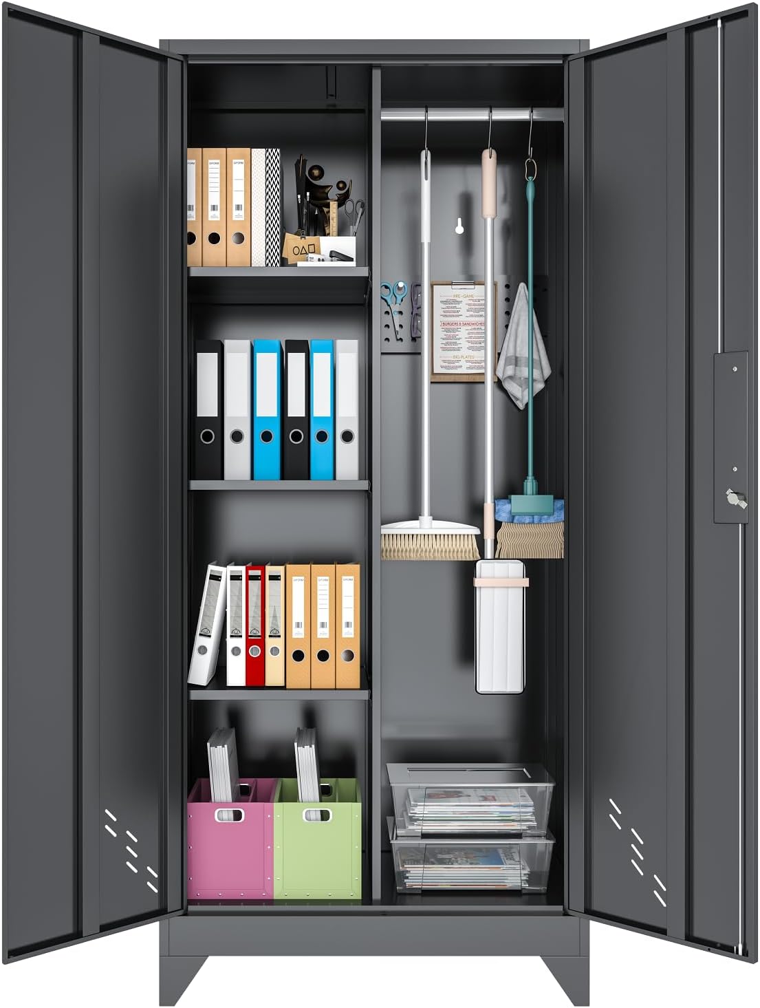 OSEILLC Garage Storage Cabinet, Broom Closet Storage Cabinet, Storage Shed, Metal Cabinets with Doors and Shelves, Tool Shed for Brooms and Mops, Utility Cabinets for Storage,Small Cabinet