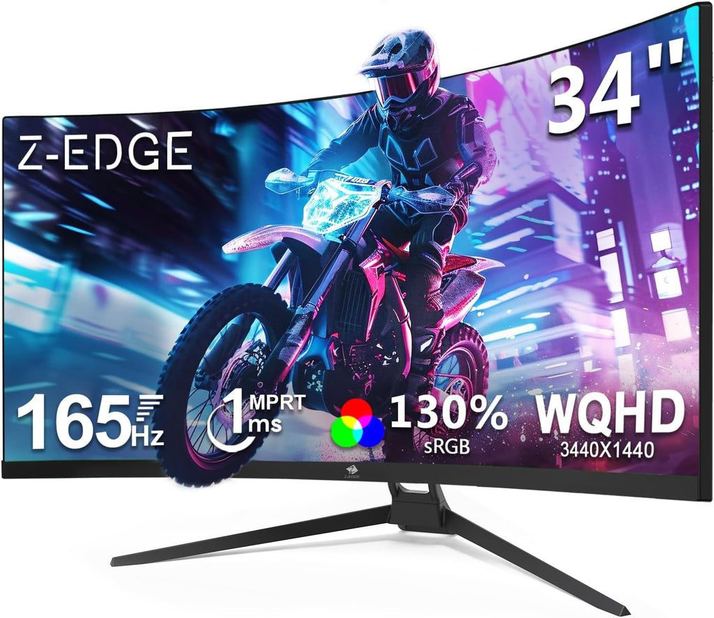 Z-Edge 34" Curved Gaming Monitor, WQHD 1440P 165Hz 144Hz PC Monitor, MPRT 1ms