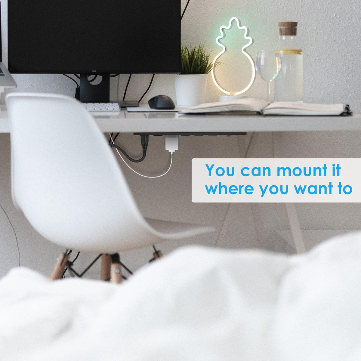 metal wall mount power strip, mountable power outlet on a desk or shelf
