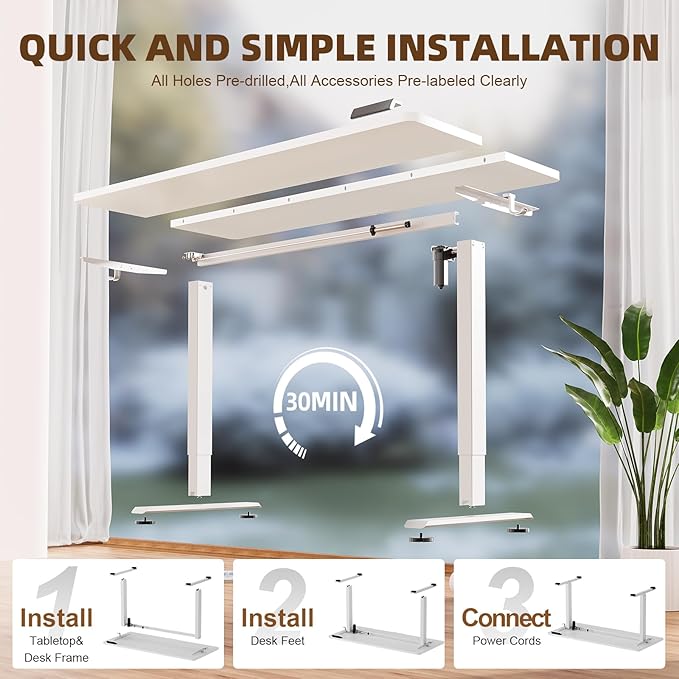 Veken 55 Inch Large Electric Standing Desk, Sit to Stand Up, Heights Adjustable