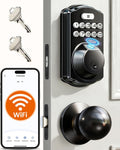 Veise VE012W-K WiFi Fingerprint Smart Lock with 2 Knob Set, Matte Black