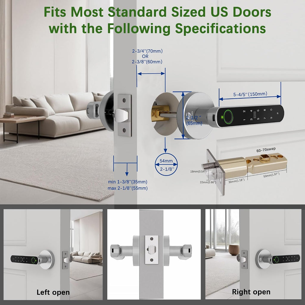 fingerprint door lock, 5-in-1 smart door knob with, package contents