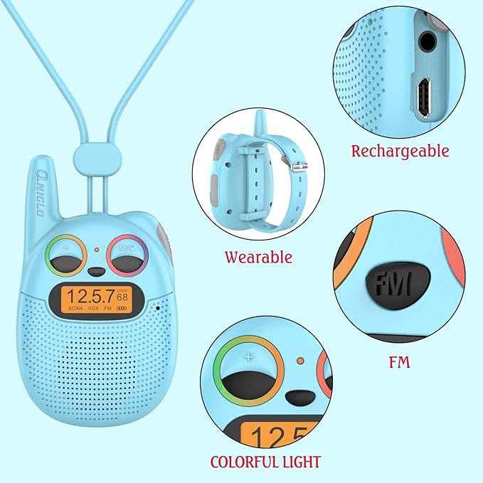 Qniglo Walkie Talkies for Kids Rechargeable 2 Pack, Christmas Birthday Gifts