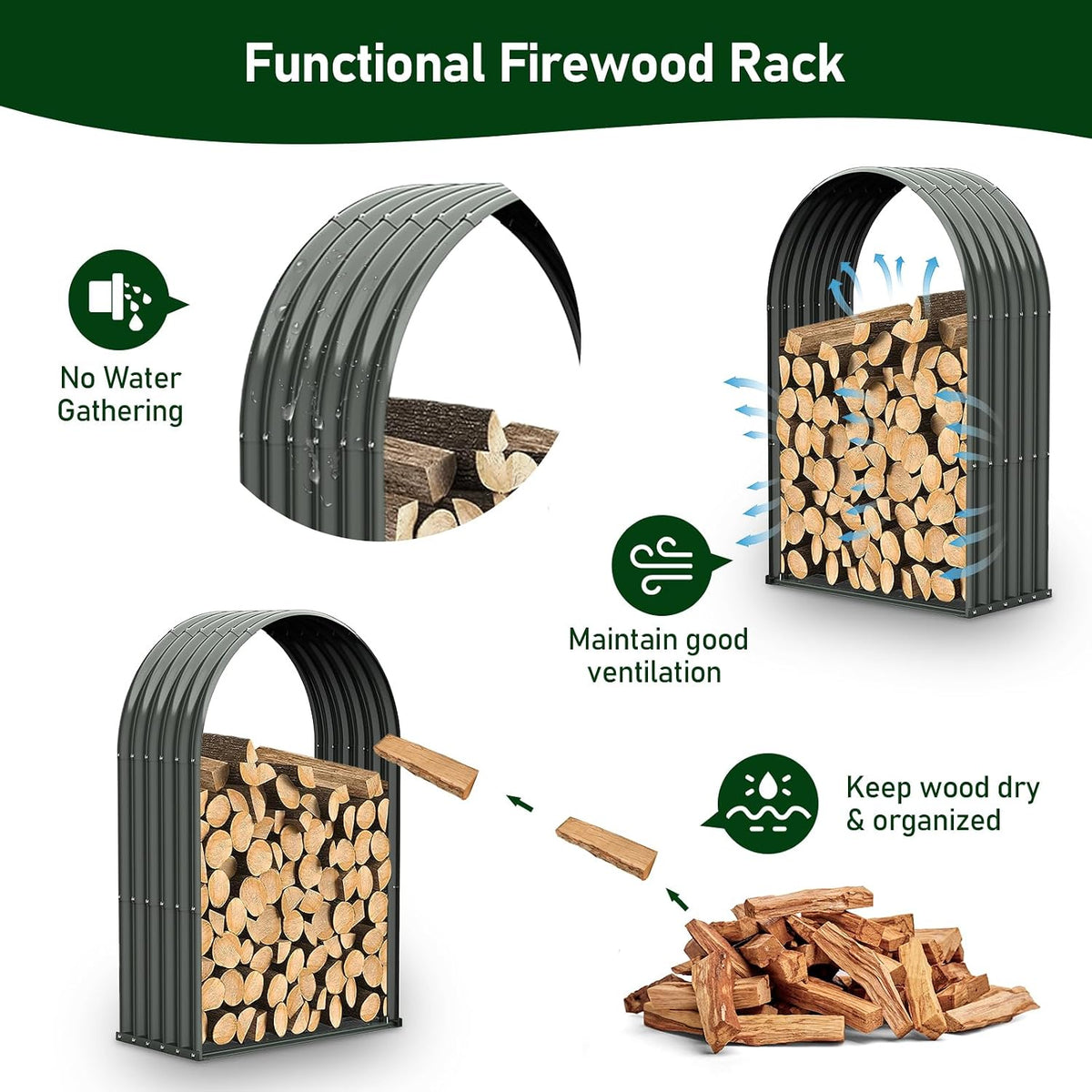 anleolife arch 54" tall outdoor firewood rack with, side view