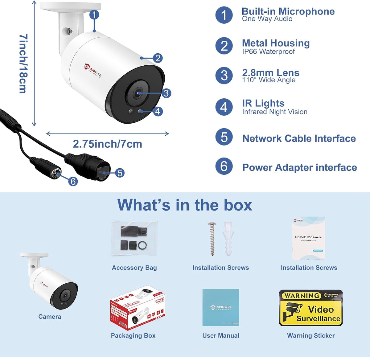 anpviz 6mp bullet poe ip security camera for, package contents