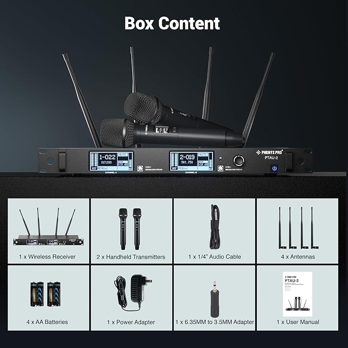 Phenyx Pro Dual-Channel Wireless Microphone System, Dynamic Mics w/ID Lock