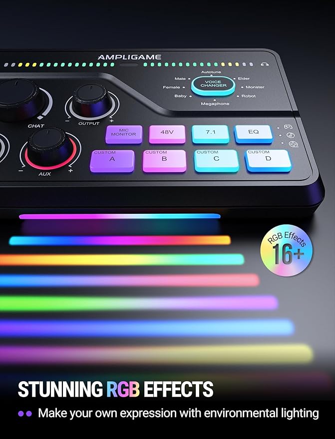 Fifine Gaming Mixer for Voice Chat and Streaming- 7.1ch Surround Sound