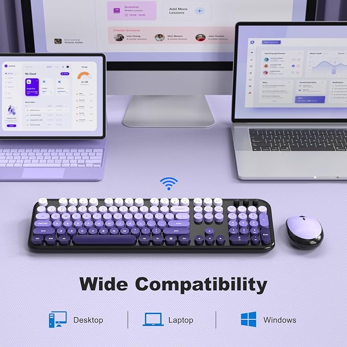 MOFII Wireless Keyboard and Mouse Combo, Full Size 2.4G Retro Round Computer