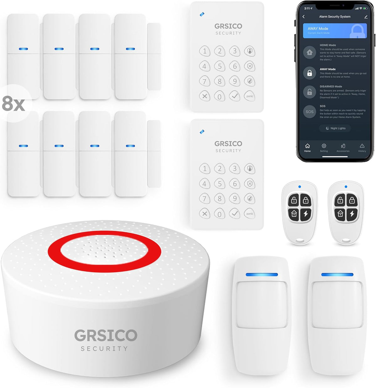 GRSICO Wireless Home Alarm System 15-Piece Kit, WiFi Alarm System
