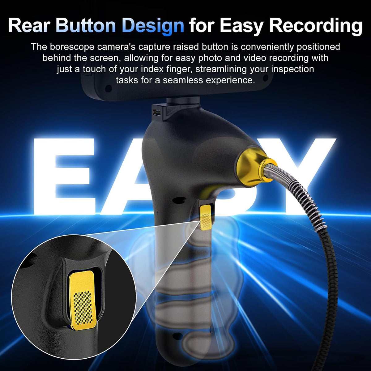 360°Articulating Borescope Camera - JESERAL 5" HD 1080P Inspection Camera Screen with 6 Light, Endoscope with 6.2mm IP67 Waterproof Probe, 3X Zoom 4-Way Borescope Engine with 1M Flexible Cable