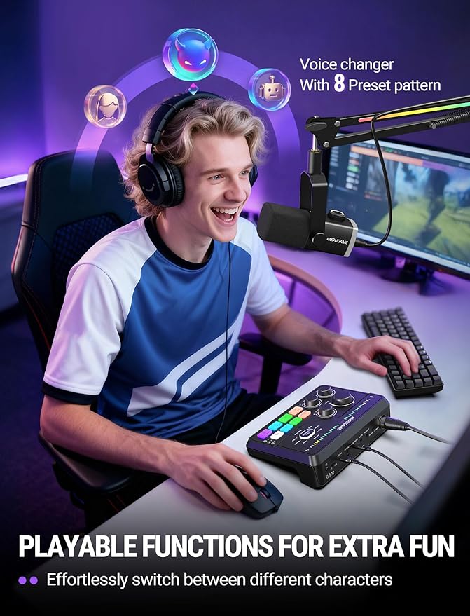 Fifine Gaming Mixer for Voice Chat and Streaming- 7.1ch Surround Sound