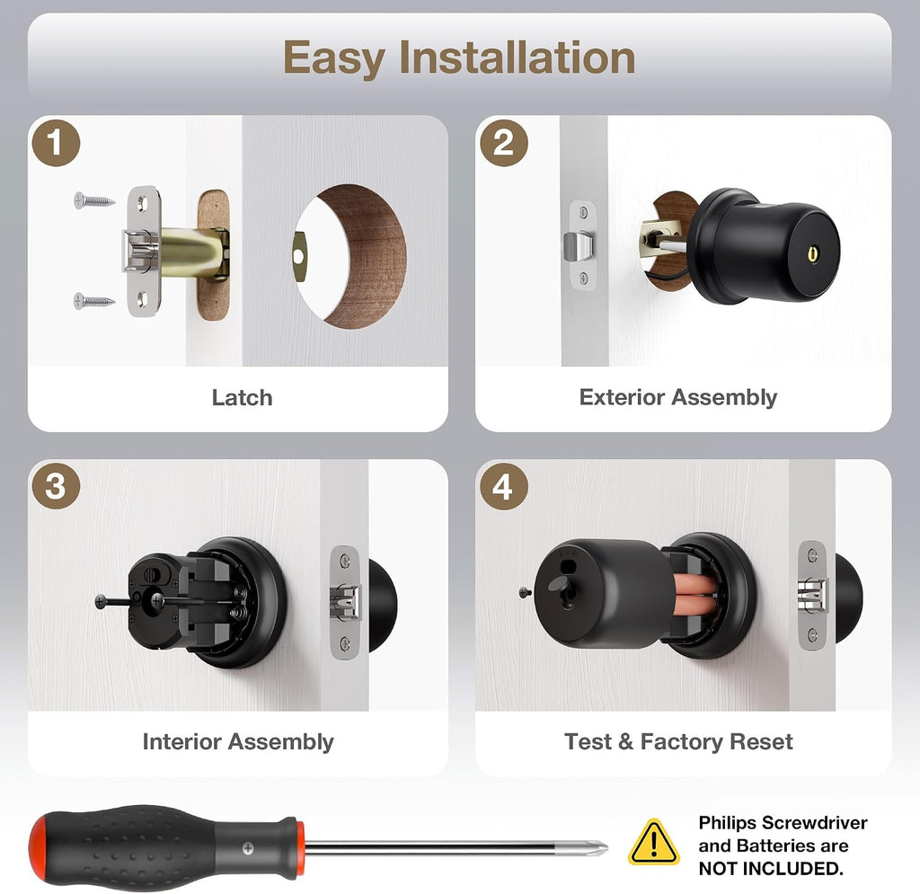 thorbolt g1 fingerprint door knob lock with keypad, package contents