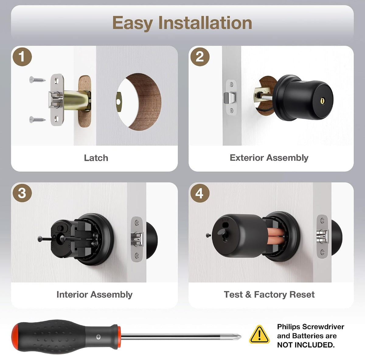 thorbolt g1 fingerprint door knob lock with keypad, package contents