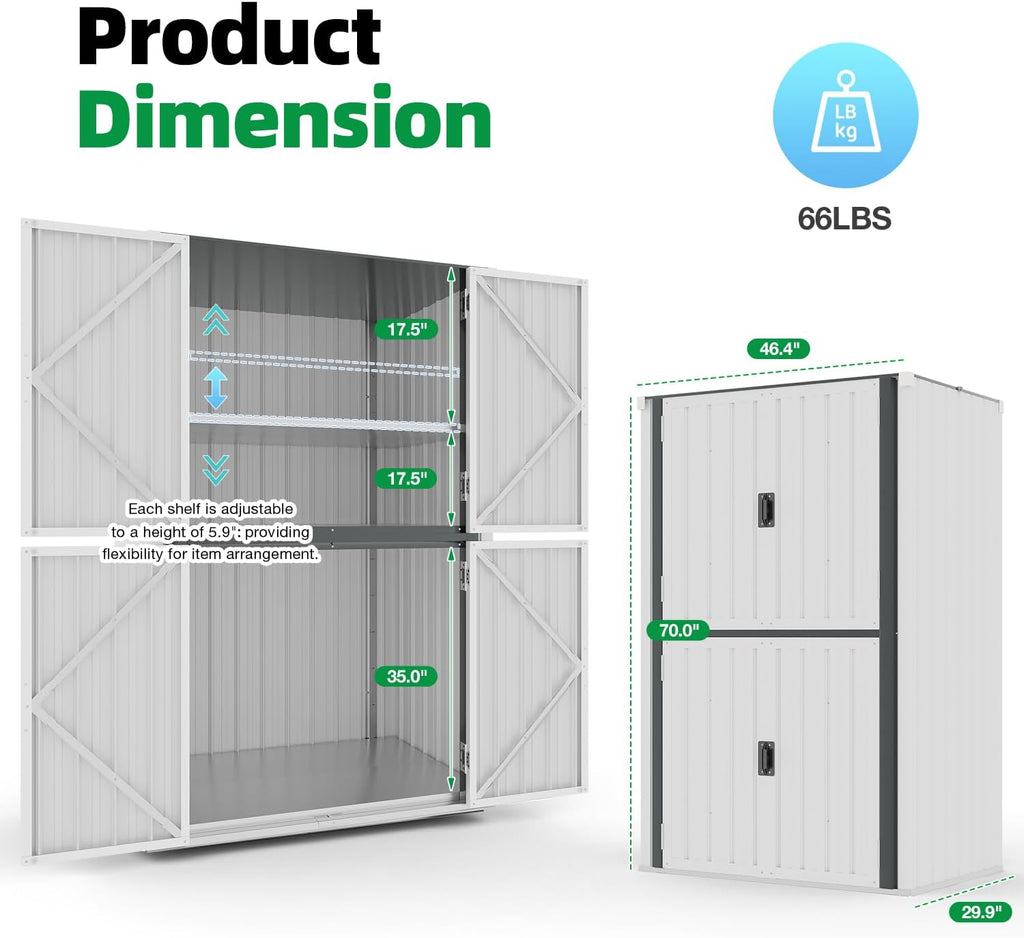 AECOJOY Outdoor Storage Cabinet Waterproof, 70'' Large Vertical with Floor