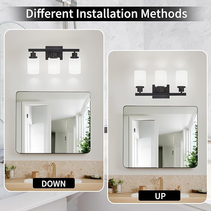 DIKAIDA 3-Light Bathroom Light Fixtures Over Mirror, Modern Matte Black Vanity