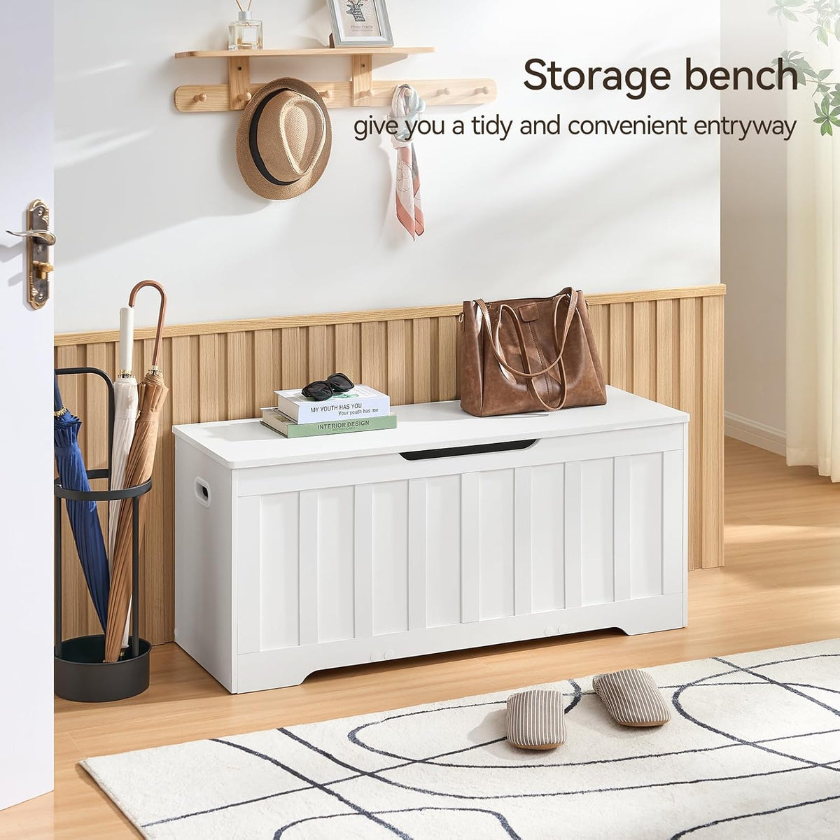 vankiley 43.3" storage chest extra large, storage bench.(white), side view
