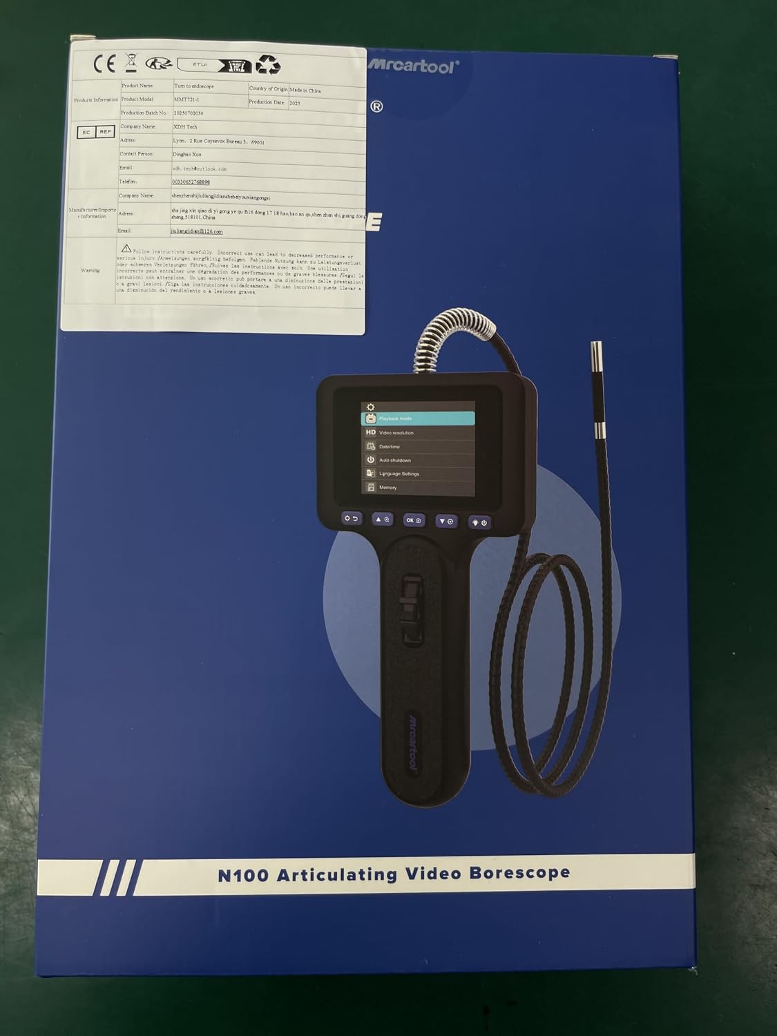two-way articulating borescope 4" hd with light 4ft shown in use