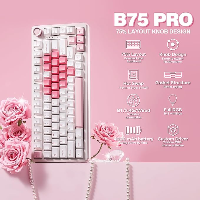 YUNZII B75 PRO Wireless Mechanical Keyboard, 75% Layout