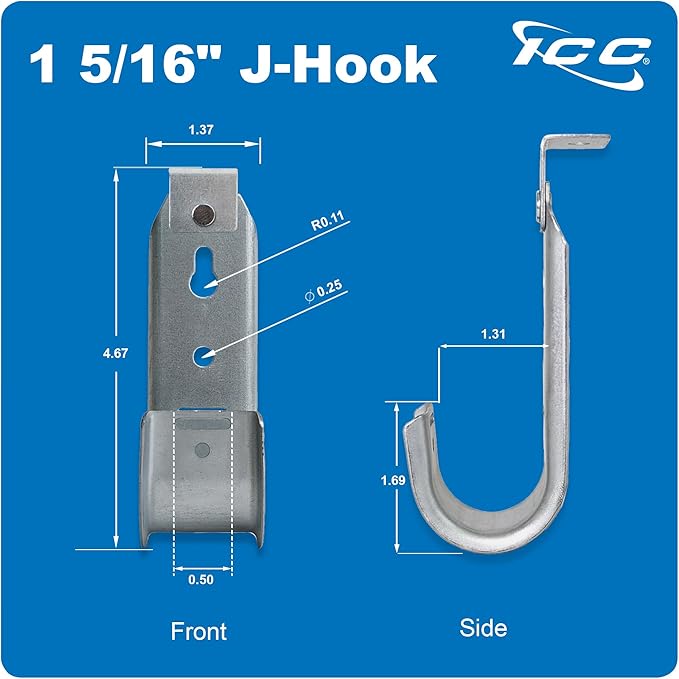 ICC Ceiling Mount J Hook 1 5/16” Without Retainer Clip – Galvanized Steel Cable (25-Pack)