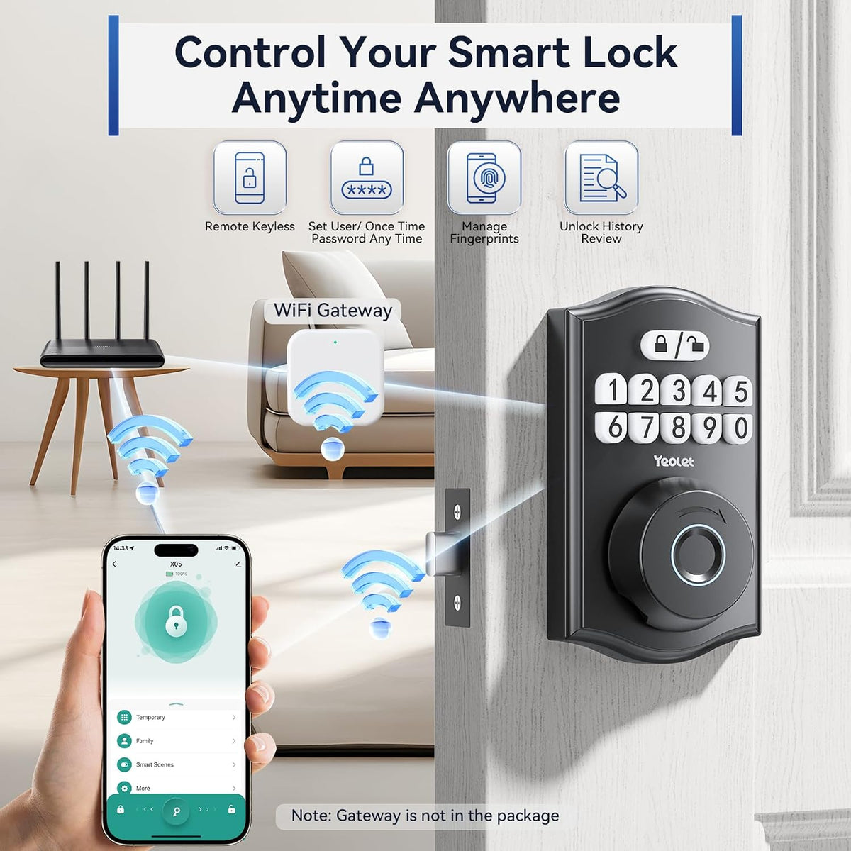 Ulecoce Y58 Keyless Entry Deadbolt Lock with Fingerprint, Matte Black