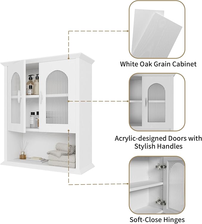 CJL Bathroom Wall Cabinet with Fluted Door, 18.9'' x 23.6'' Medicine Cabinet