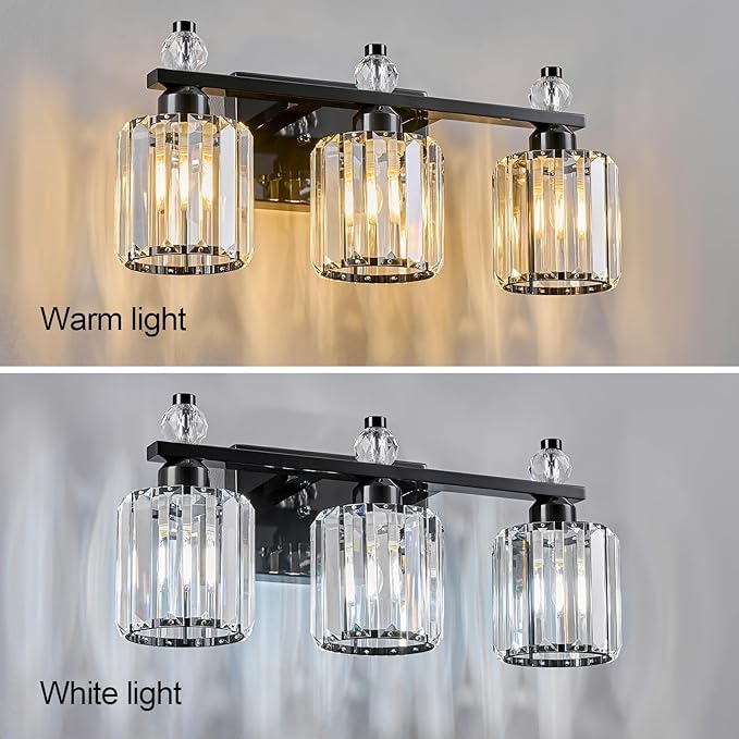 FDPBY Bathroom Vanity Lights 3-Light Plating Black Modern Crystal Vanity Light