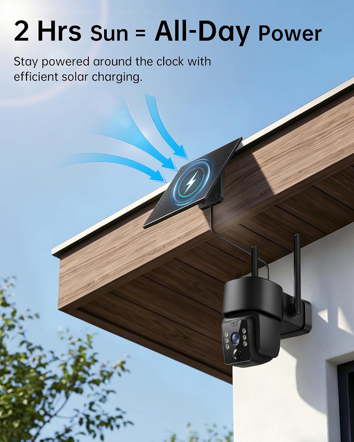 2k solar security camera, 5g&2.4g wi-fi outdoor camera shown in use