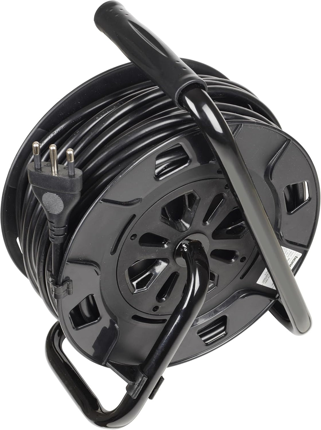 BTICINO Cable Reel S2630, Electric Extension 30 Metres, 4 Schuko Sockets, Double Pole, Large 16 A Plug, Thermal Switch, Ergonomic Handle, Cable Holder and Cable Reel, Full Black