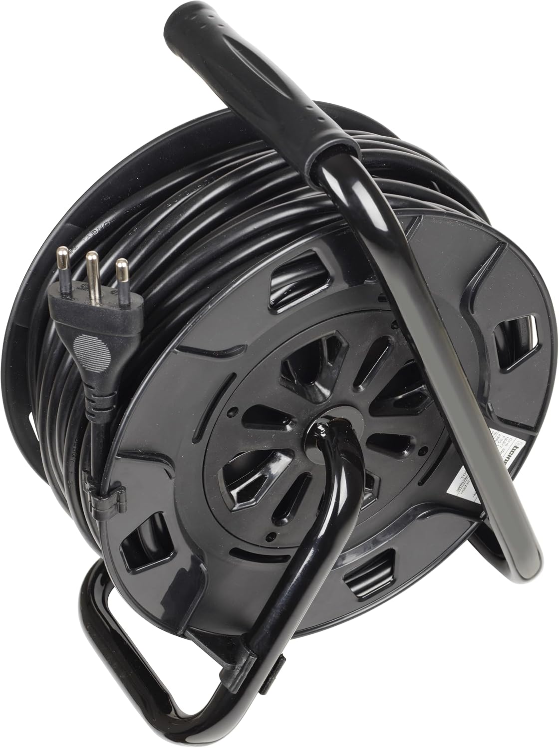 BTICINO Cable Reel S2630, Electric Extension 30 Metres, 4 Schuko Sockets, Double Pole, Large 16 A Plug, Thermal Switch, Ergonomic Handle, Cable Holder and Cable Reel, Full Black