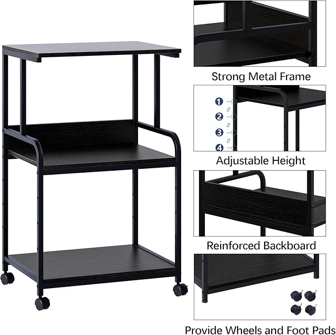 Arbuxzuy Printer Stand with Storage Shelf, 3 Tier Printer Cart with Wheels