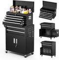 Greenvelly 8 Drawers Rolling Tool Chest, Detachable Top Tool Box with Wheels & Side Hooks, Lockable Metal Tool Cabinet with Liners and Tray Divider for Garage, Warehouse, Workshop, Black