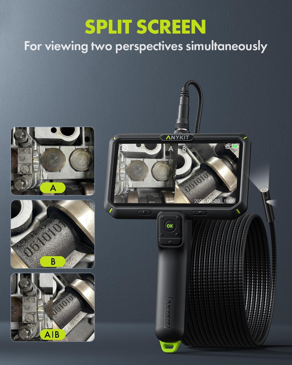 Anykit Endoscope Camera with Light, Dual Lens Endoscope 1080P