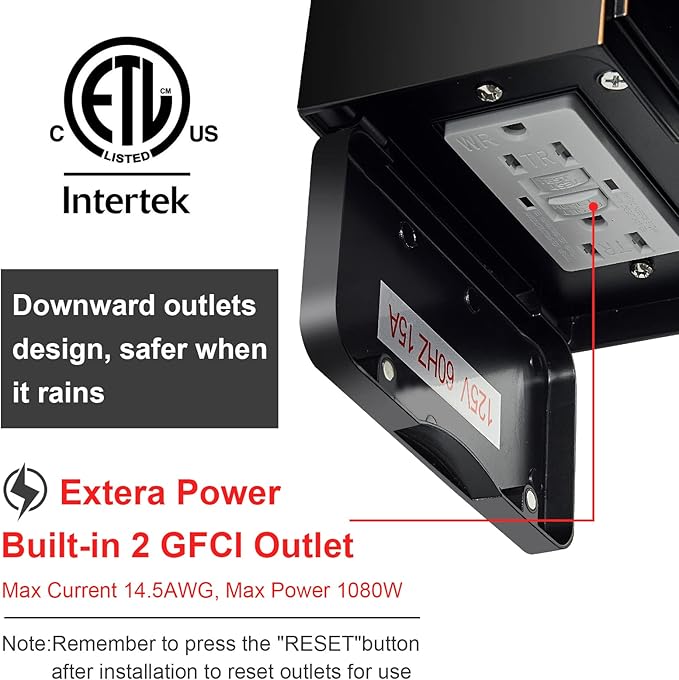 2 pack Porch Lights with GFCI Outlet, Dusk to Dawn Motion Sensor Outdoor Lights