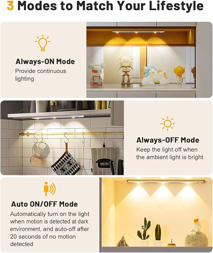 Pak Under Cabinet Lights, Rechargeable Motion Sensor Light Indoor, Wireless and (2 Pack)