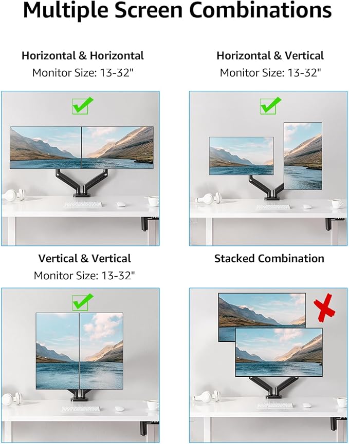MOUNTUP Dual Monitor Stand for Desk, Monitor Arms for 2 Monitors 32 27 24 22