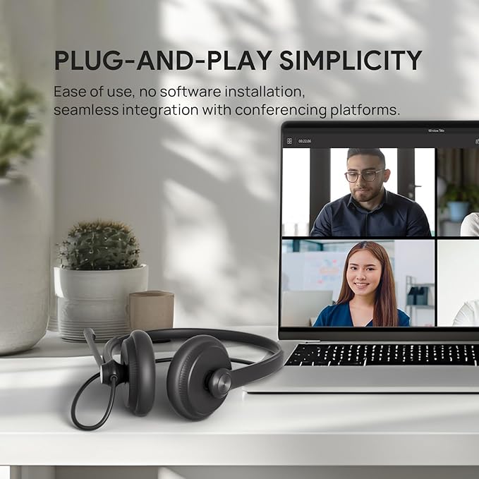 Yealink UH34 USB Headset with Mic, Stereo Wired Headphones with Noise