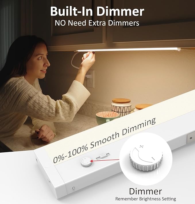 Leetdud Under Cabinet Lights Plug in or Hardwired Built-in Dimmer, 16 Inch 8W