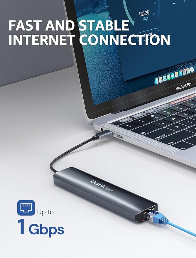 dockteck 7-in-1 USB C Hub with 4K 60Hz HDMI, 1Gbps Ethernet, 100W Power Delivery
