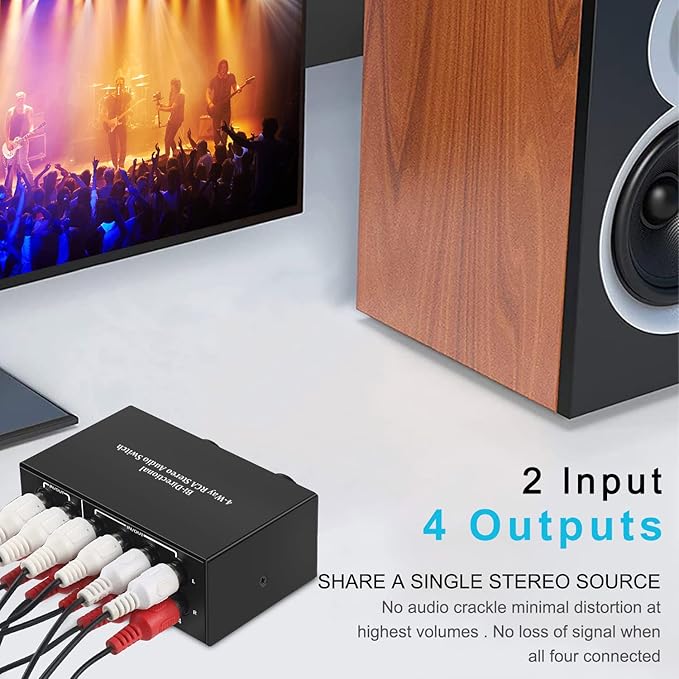 4-Way Stereo Audio Switcher, Bi-Directional Audio Selector Box