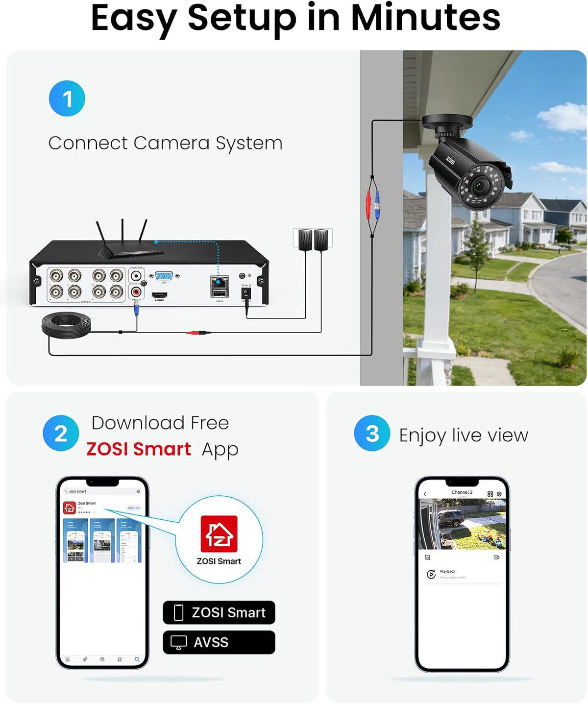 zosi 5mp lite home security camera system with, view 9