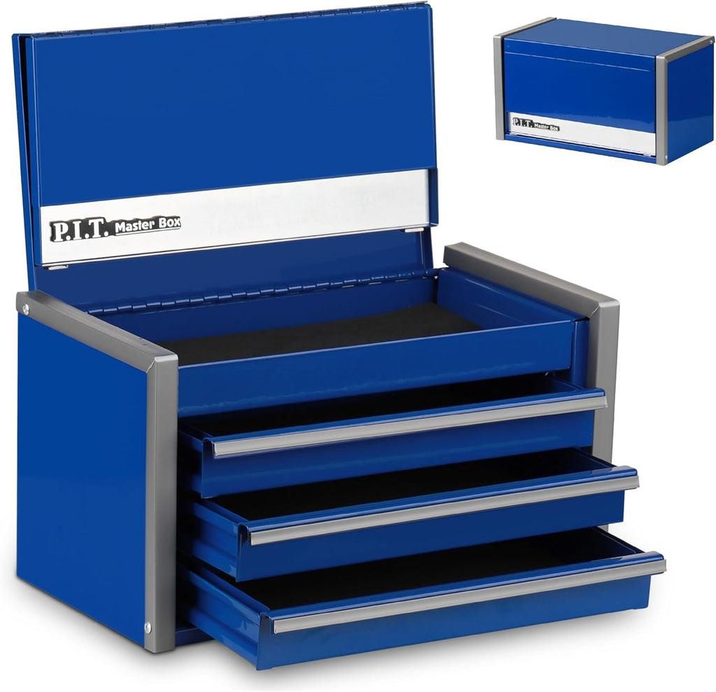 P.I.T. Mini Tool Box,3 Drawers Small Metal Toolbox for Tools Storage,Blue