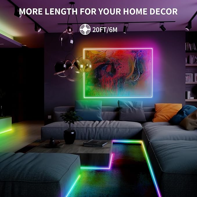 BUNACET 20FT LED Strip Lights COB Smart IC, 24V RGB LED Lights