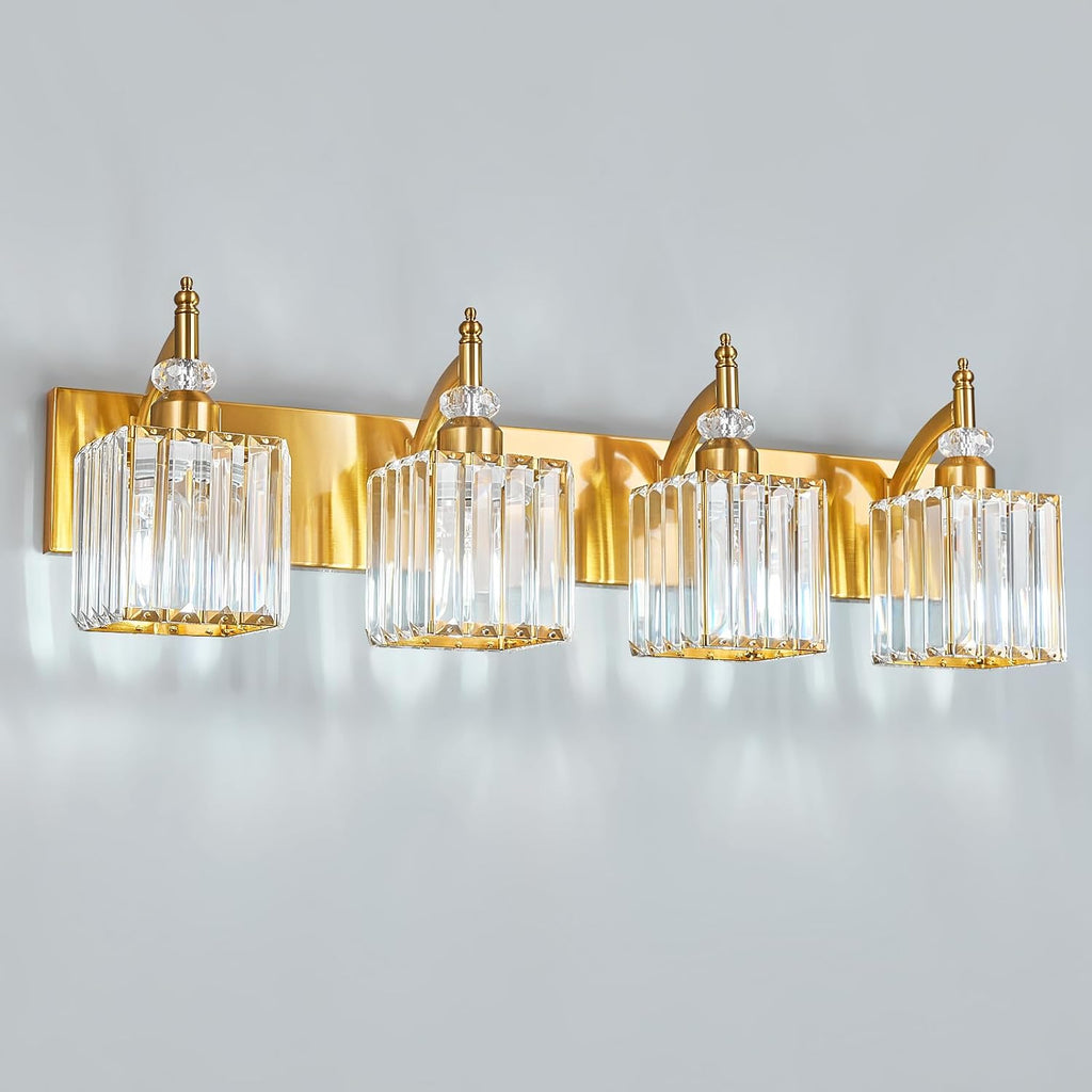 BBLLWJ Modern Bathroom Vanity Light 4-Light Gold Crystal Light Fixtures Over