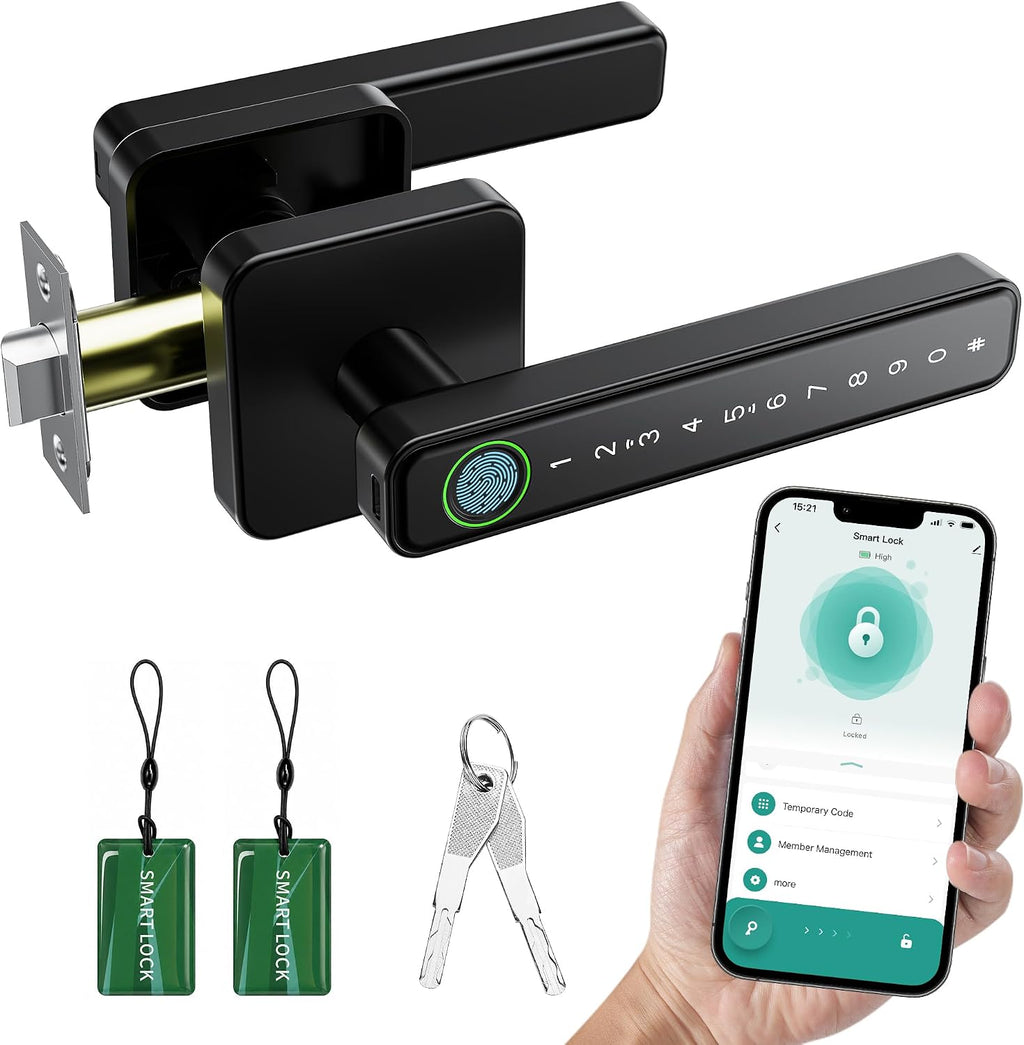 Smart Fingerprint Door Lock Knob, Biometric Keyless Entry Bedroom Handle