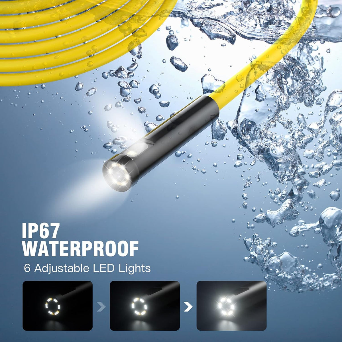 bluefire 11.5ft dual lens wireless endoscope camera, 1080p, close-up detail