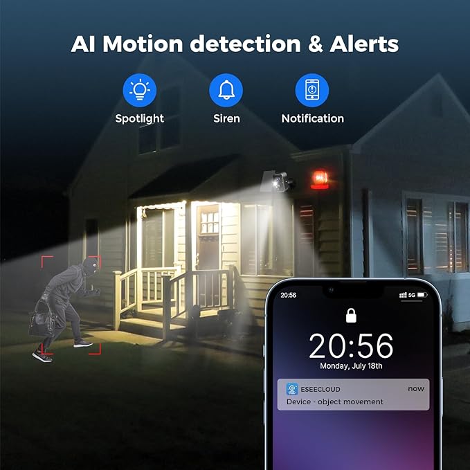 Hiseeu Security Cameras Wireless Outdoor, PIR/AI Motion Detection, Waterproof (3pcs)