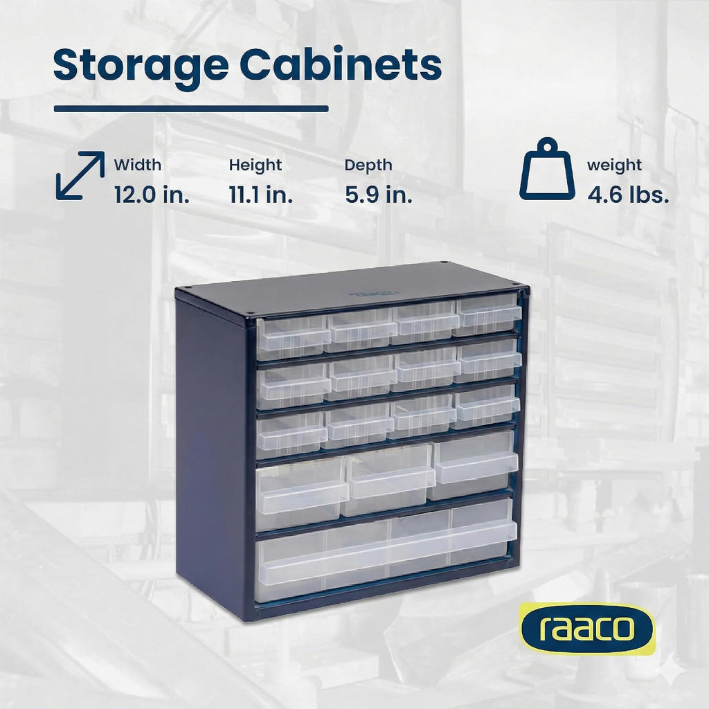 raaco steel storage cabinet, compact 16-drawer (c6-16), tool showing dimensions