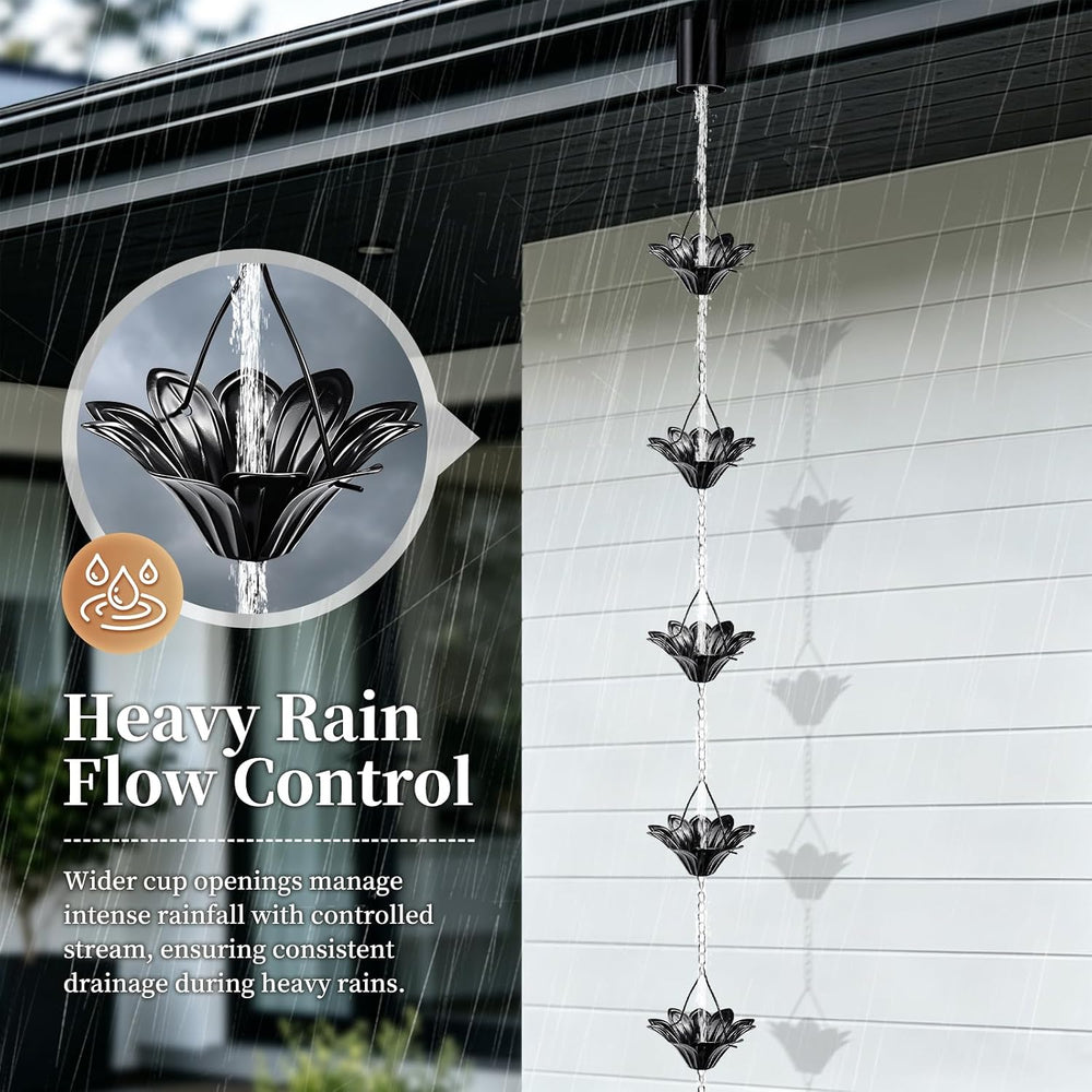 Rain Chains for Gutters Outside Black with Adapter 10FT 12 Cups