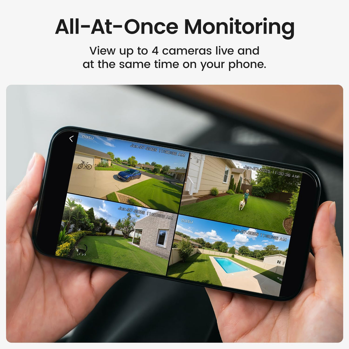 aosu 2k qhd solar security cameras wireless outdoor, side view